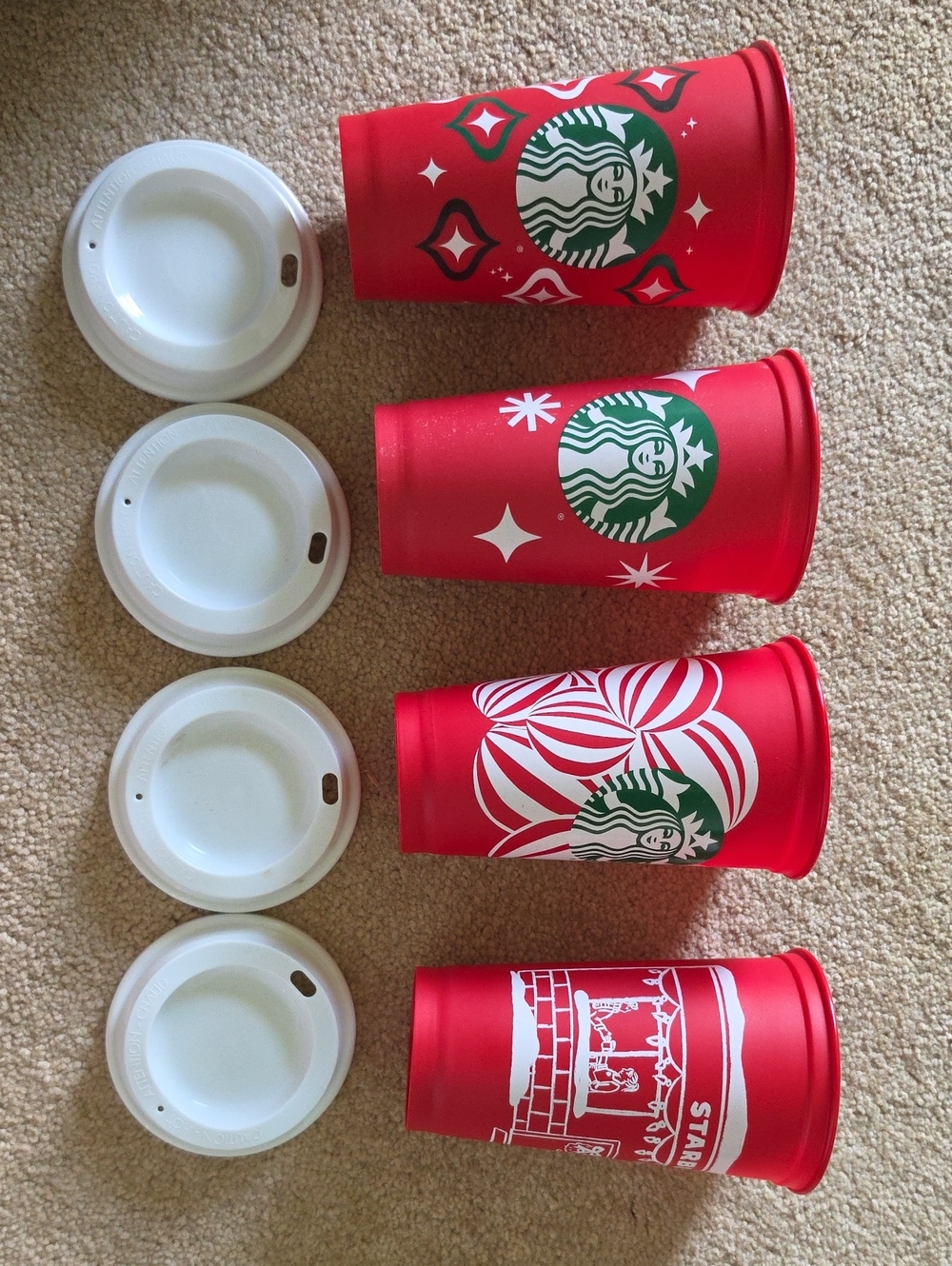 Starbucks Red Holiday Reusable Cups with White Lids – Festive Graphic Set